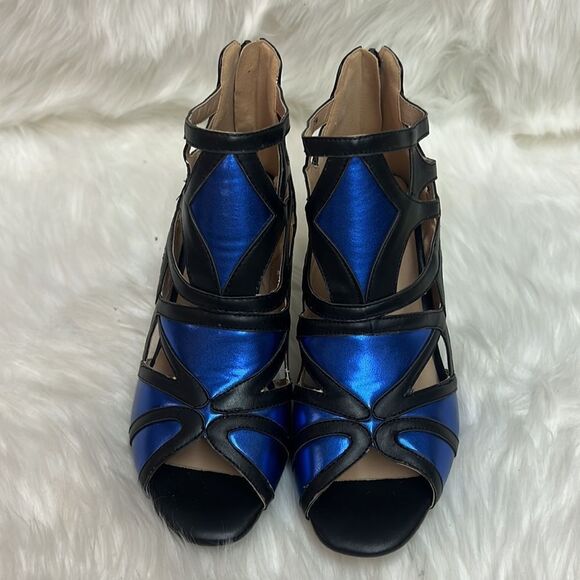 Ashro Women's Blue and Black Open toed heels Size 7.5 A10 - Picture 3 of 9